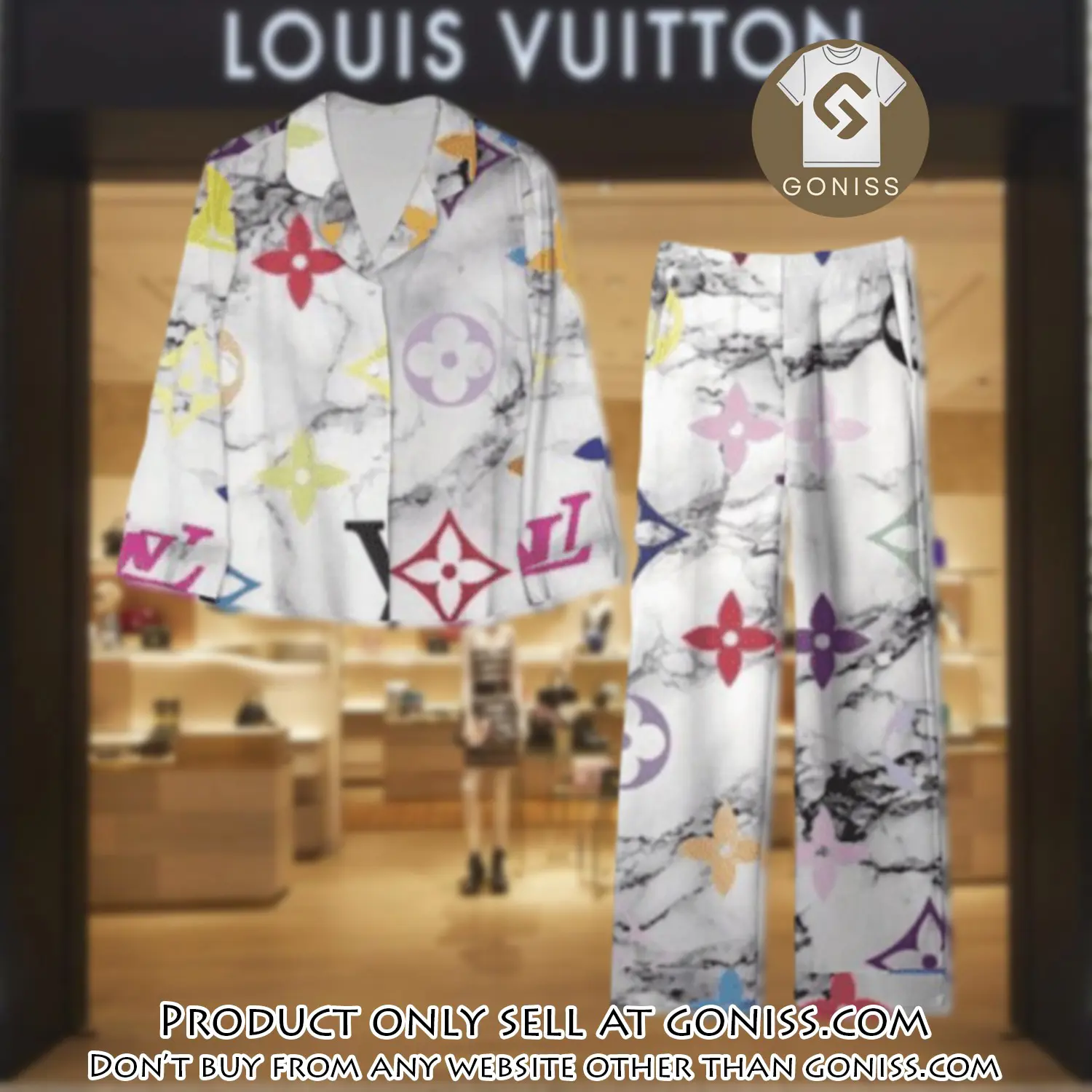 Trending luxury lv satin pajama set pjs1113 gn1212126